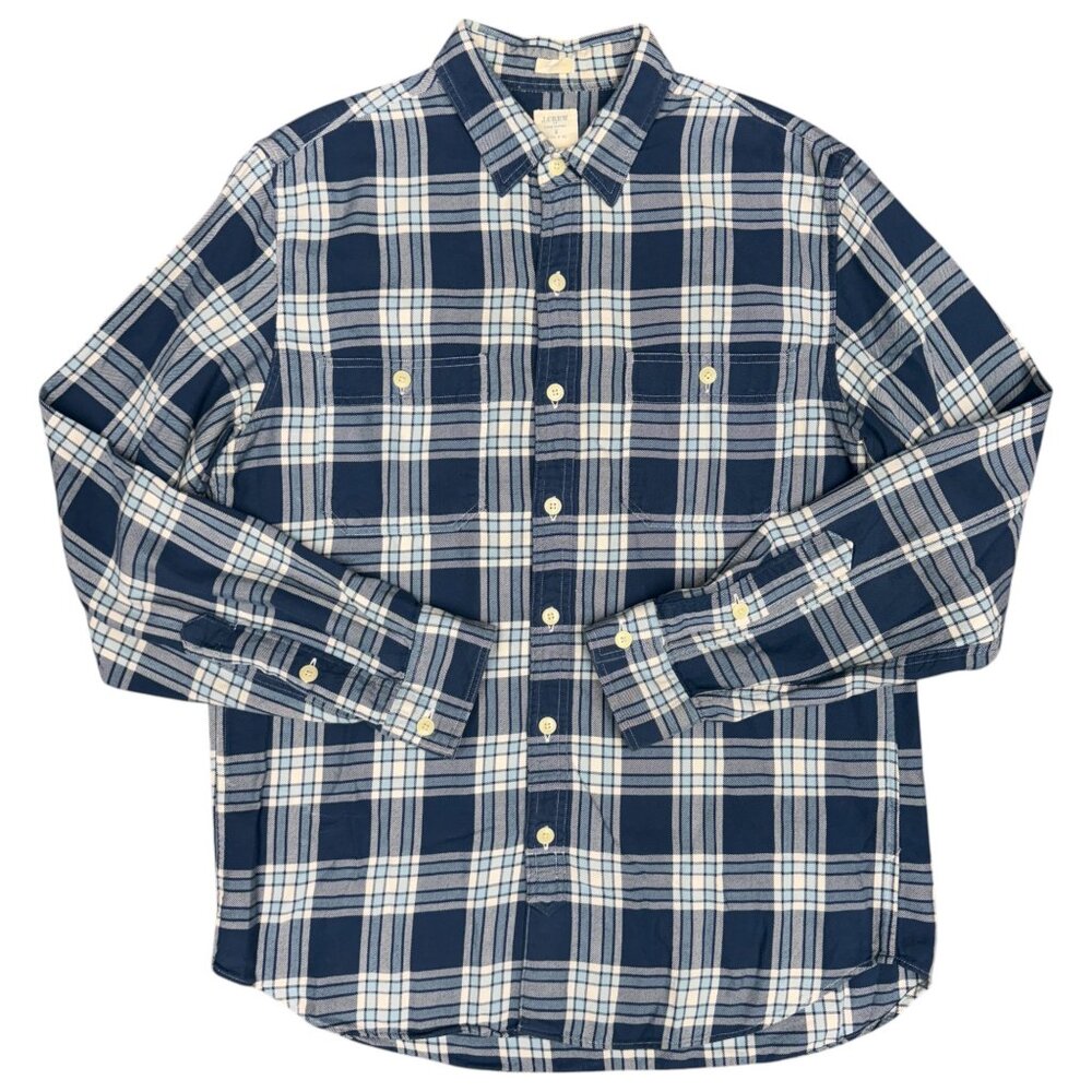 EUC Men's J. CREW‎ Flannel Shirtings Tailored-Fit Plaid Long Sleeve Shirt | Med.